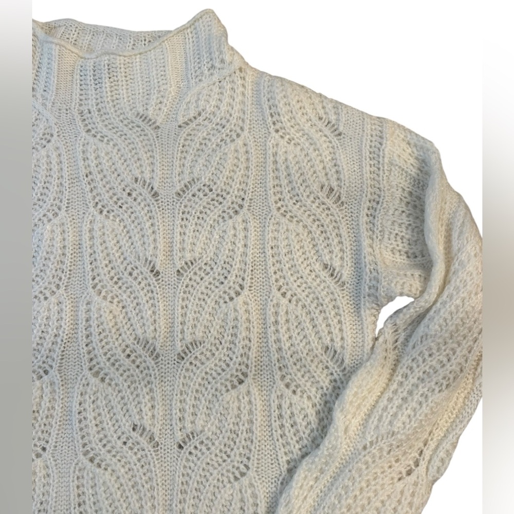 J.Crew Pointelle Alpaca Blend Loose Knit Cable Sweater - Womens Medium - Ivory - Picture 3 of 4